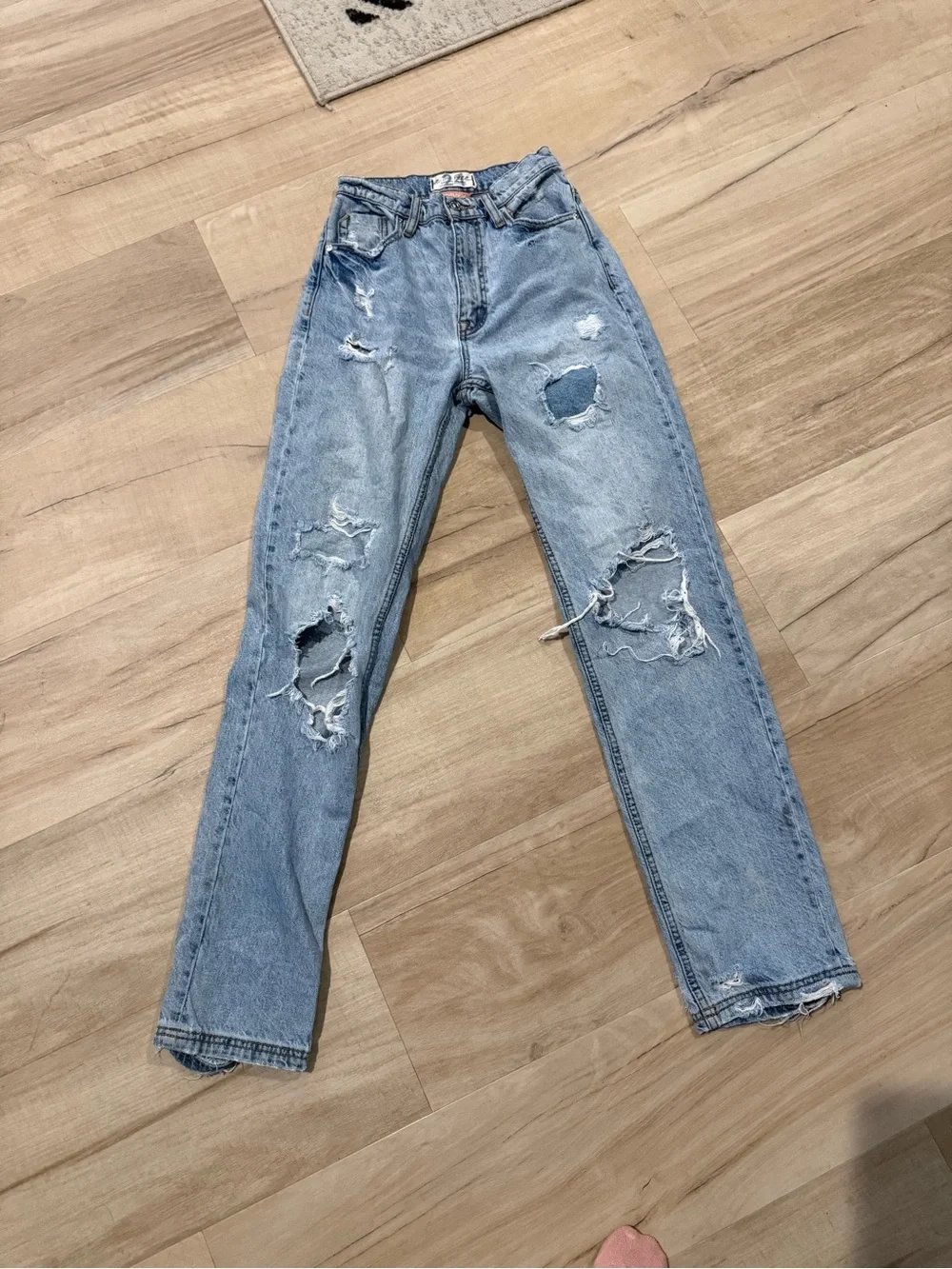 Free People Light Blue Distressed Straight-Leg Jeans